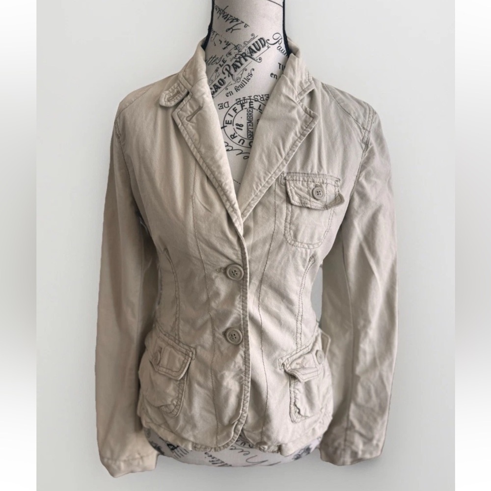 Vintage 90s Y2K American Eagle Button Blazer Jacket Pockets Back Lace Up Small